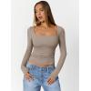 imageTrendy Queen Womens Double Lined Square Neck Long Sleeve Slightly Crop Slim Fit Tops Casual Layer Basic Tee Shirts 2025Coffee Grey
