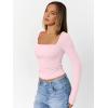 imageTrendy Queen Womens Double Lined Square Neck Long Sleeve Slightly Crop Slim Fit Tops Casual Layer Basic Tee Shirts 2025Pink