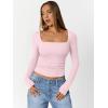 imageTrendy Queen Womens Double Lined Square Neck Long Sleeve Slightly Crop Slim Fit Tops Casual Layer Basic Tee Shirts 2025Pink