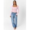imageTrendy Queen Womens Double Lined Square Neck Long Sleeve Slightly Crop Slim Fit Tops Casual Layer Basic Tee Shirts 2025Pink