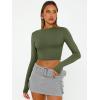 imageTrendy Queen Womens Long Sleeve Crop Tops Basic Slim Fitted Shirts Fashion 2025 Going Out Y2k Tops Teen Girl ClothesArmy Green