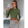 imageTrendy Queen Womens Long Sleeve Crop Tops Basic Slim Fitted Shirts Fashion 2025 Going Out Y2k Tops Teen Girl ClothesArmy Green
