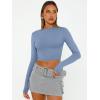 imageTrendy Queen Womens Long Sleeve Crop Tops Basic Slim Fitted Shirts Fashion 2025 Going Out Y2k Tops Teen Girl ClothesBlue Gray