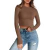 imageTrendy Queen Womens Long Sleeve Crop Tops Basic Slim Fitted Shirts Fashion 2025 Going Out Y2k Tops Teen Girl ClothesBrown