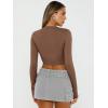 imageTrendy Queen Womens Long Sleeve Crop Tops Basic Slim Fitted Shirts Fashion 2025 Going Out Y2k Tops Teen Girl ClothesBrown