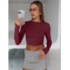 imageTrendy Queen Womens Long Sleeve Crop Tops Basic Slim Fitted Shirts Fashion 2025 Going Out Y2k Tops Teen Girl ClothesBurgundy