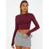 imageTrendy Queen Womens Long Sleeve Crop Tops Basic Slim Fitted Shirts Fashion 2025 Going Out Y2k Tops Teen Girl ClothesBurgundy