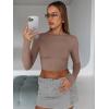 imageTrendy Queen Womens Long Sleeve Crop Tops Basic Slim Fitted Shirts Fashion 2025 Going Out Y2k Tops Teen Girl ClothesCoffee Grey