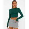 imageTrendy Queen Womens Long Sleeve Crop Tops Basic Slim Fitted Shirts Fashion 2025 Going Out Y2k Tops Teen Girl ClothesDark Green