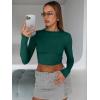 imageTrendy Queen Womens Long Sleeve Crop Tops Basic Slim Fitted Shirts Fashion 2025 Going Out Y2k Tops Teen Girl ClothesDark Green