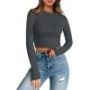 imageTrendy Queen Womens Long Sleeve Crop Tops Basic Slim Fitted Shirts Fashion 2025 Going Out Y2k Tops Teen Girl ClothesGray