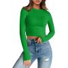 imageTrendy Queen Womens Long Sleeve Crop Tops Basic Slim Fitted Shirts Fashion 2025 Going Out Y2k Tops Teen Girl ClothesGreen