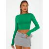 imageTrendy Queen Womens Long Sleeve Crop Tops Basic Slim Fitted Shirts Fashion 2025 Going Out Y2k Tops Teen Girl ClothesGreen
