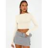 imageTrendy Queen Womens Long Sleeve Crop Tops Basic Slim Fitted Shirts Fashion 2025 Going Out Y2k Tops Teen Girl ClothesLight Apricot