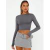 imageTrendy Queen Womens Long Sleeve Crop Tops Basic Slim Fitted Shirts Fashion 2025 Going Out Y2k Tops Teen Girl ClothesLight Gray