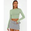 imageTrendy Queen Womens Long Sleeve Crop Tops Basic Slim Fitted Shirts Fashion 2025 Going Out Y2k Tops Teen Girl ClothesLight Green