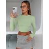 imageTrendy Queen Womens Long Sleeve Crop Tops Basic Slim Fitted Shirts Fashion 2025 Going Out Y2k Tops Teen Girl ClothesLight Green