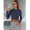 imageTrendy Queen Womens Long Sleeve Crop Tops Basic Slim Fitted Shirts Fashion 2025 Going Out Y2k Tops Teen Girl ClothesNavy
