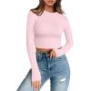 imageTrendy Queen Womens Long Sleeve Crop Tops Basic Slim Fitted Shirts Fashion 2025 Going Out Y2k Tops Teen Girl ClothesPink