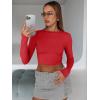 imageTrendy Queen Womens Long Sleeve Crop Tops Basic Slim Fitted Shirts Fashion 2025 Going Out Y2k Tops Teen Girl ClothesRed