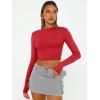 imageTrendy Queen Womens Long Sleeve Crop Tops Basic Slim Fitted Shirts Fashion 2025 Going Out Y2k Tops Teen Girl ClothesRed