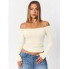 imageTrendy Queen Womens Long Sleeve Off The Shoulder Tops Going Out Cute Basic Y2K Fall Fashion 2025 Outfits ClothesApricot