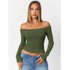 imageTrendy Queen Womens Long Sleeve Off The Shoulder Tops Going Out Cute Basic Y2K Fall Fashion 2025 Outfits ClothesArmy Green