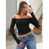 imageTrendy Queen Womens Long Sleeve Off The Shoulder Tops Going Out Cute Basic Y2K Fall Fashion 2025 Outfits ClothesBlack