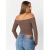 imageTrendy Queen Womens Long Sleeve Off The Shoulder Tops Going Out Cute Basic Y2K Fall Fashion 2025 Outfits ClothesBrown