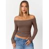 imageTrendy Queen Womens Long Sleeve Off The Shoulder Tops Going Out Cute Basic Y2K Fall Fashion 2025 Outfits ClothesBrown
