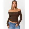 imageTrendy Queen Womens Long Sleeve Off The Shoulder Tops Going Out Cute Basic Y2K Fall Fashion 2025 Outfits ClothesChocolate