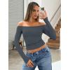 imageTrendy Queen Womens Long Sleeve Off The Shoulder Tops Going Out Cute Basic Y2K Fall Fashion 2025 Outfits ClothesGrey