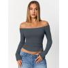 imageTrendy Queen Womens Long Sleeve Off The Shoulder Tops Going Out Cute Basic Y2K Fall Fashion 2025 Outfits ClothesGrey