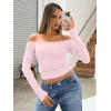 imageTrendy Queen Womens Long Sleeve Off The Shoulder Tops Going Out Cute Basic Y2K Fall Fashion 2025 Outfits ClothesPink