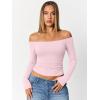 imageTrendy Queen Womens Long Sleeve Off The Shoulder Tops Going Out Cute Basic Y2K Fall Fashion 2025 Outfits ClothesPink