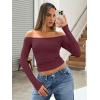 imageTrendy Queen Womens Long Sleeve Off The Shoulder Tops Going Out Cute Basic Y2K Fall Fashion 2025 Outfits ClothesWine