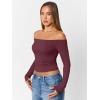 imageTrendy Queen Womens Long Sleeve Off The Shoulder Tops Going Out Cute Basic Y2K Fall Fashion 2025 Outfits ClothesWine