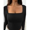 imageTrendy Queen Womens Long Sleeve Shirts Crop Tops Basic Square Neck Going Out Fall Fashion 2025 Fitted Clothes Workout OutfitsBlack