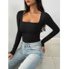 imageTrendy Queen Womens Long Sleeve Shirts Crop Tops Basic Square Neck Going Out Fall Fashion 2025 Fitted Clothes Workout OutfitsBlack