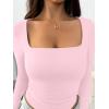 imageTrendy Queen Womens Long Sleeve Shirts Crop Tops Basic Square Neck Going Out Fall Fashion 2025 Fitted Clothes Workout OutfitsPink
