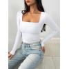imageTrendy Queen Womens Long Sleeve Shirts Crop Tops Basic Square Neck Going Out Fall Fashion 2025 Fitted Clothes Workout OutfitsWhite
