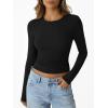 imageTrendy Queen Womens Long Sleeve Shirts Crop Tops Basic Workout Tees Going Out for Teen GirlsBlack