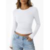 imageTrendy Queen Womens Long Sleeve Shirts Crop Tops Basic Workout Tees Going Out for Teen GirlsWhite