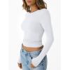 imageTrendy Queen Womens Long Sleeve Shirts Crop Tops Basic Workout Tees Going Out for Teen GirlsWhite