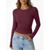 imageTrendy Queen Womens Long Sleeve Shirts Crop Tops Basic Workout Tees Going Out for Teen GirlsWine