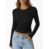 imageTrendy Queen Womens Long Sleeve Shirts Crop Tops Fall Fashion 2025 Going Out Basic Winter ClothesBlack