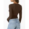 imageTrendy Queen Womens Long Sleeve Shirts Crop Tops Fall Fashion 2025 Going Out Basic Winter ClothesChocolate
