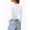 imageTrendy Queen Womens Long Sleeve Shirts Crop Tops Fall Fashion 2025 Going Out Basic Winter ClothesWhite