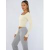 imageTrendy Queen Womens Long Sleeve Shirts Crop Tops Fall Fashion 2025 Square Neck Going Out Basics Tees Y2k ClothesApricot