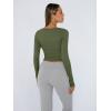 imageTrendy Queen Womens Long Sleeve Shirts Crop Tops Fall Fashion 2025 Square Neck Going Out Basics Tees Y2k ClothesArmy Green